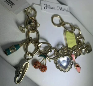 Jillian Michel Gold Tone Charm Bracelet Heart Handbag Hi Heel Watch Champagne... - Picture 1 of 2