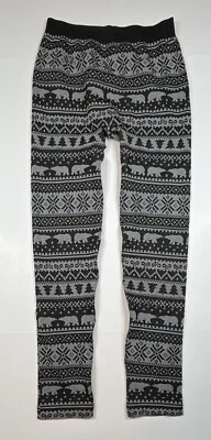 Leggings Wallflower Talla M/L Invierno Negro Gris Oso Patrón Copo de Nieve Foto 1 de 4