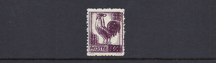 FRANCE 1944 GALLIC COCK (Scott 478var DOUBLE PRINT) F/VF MH z20 - Image 1 of 1