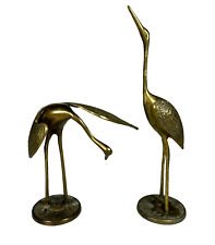 Antique Pair of Solid Brass Cranes in Different Poses. Ca.1910 Korean Made