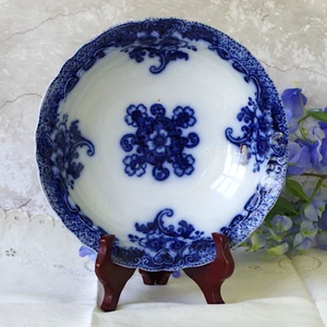 Antique Flow Blue Lusitania Pattern Serving Bowl - Woods & Sons 9.5" c1907 - Picture 1 of 10