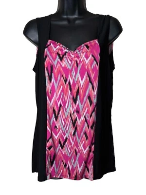 Blusa sin mangas vintage Suzie negra/rosa en zigzag talla M escote corazón Foto 1 de 4