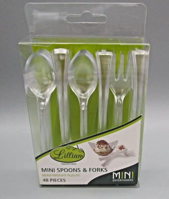 LILLIAN MESAS ~ 48 Piezas MINI 4.5" Cucharas y Tenedores de Plástico Transparente Foto 1 de 2
