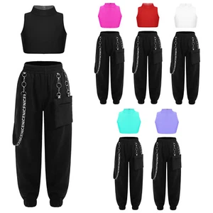 Kids Girls Two Pieces Sportswear For Street Dance For Hip-hop Criss Cross Back - Picture 1 of 53