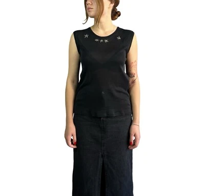 Saint Laurent Women's Top Sleeveless Stars Embellished Blouse Black Size S - Image 1 of 4