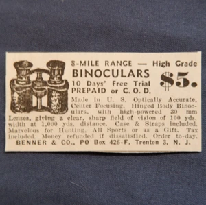 1950 anuncio impreso en revista - Binoculares Benner & Co 8 millas de alcance Trenton NJ - Imagen 1 de 2