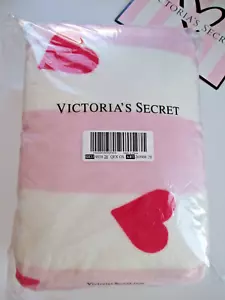 VICTORIA'S SECRET Cozy Plush Sherpa Blanket Throw 60"x50" Pink Stripe Red Hearts - Picture 1 of 3