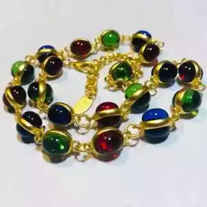 Regenbogen Glas Vintage Stil Lange Halskette Einfassung Jelly Glas Cabochons Halskette - Bild 1 von 8