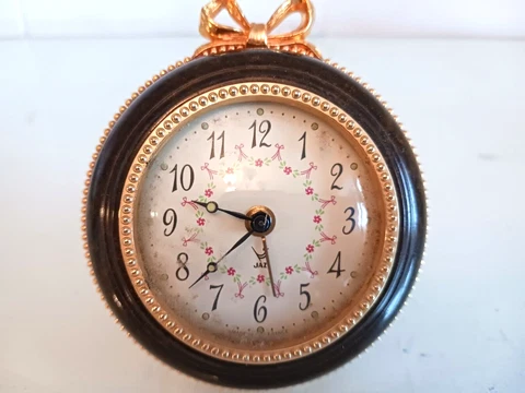 Pretty Vintage Jaz French Alarm Clock Gold Metal Flowers Non Working France Cover