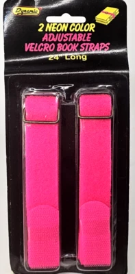 NEW! Sealed NIB Set of 2 NEON PINK Adjustable Hook and Loop Book Straps 24" Long - Image 1 of 4