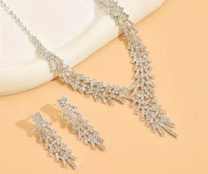 Schmuckset Zirkonia Collier Strass CZ Hochzeit Party Abschlussfeier Geburtstag  - Bild 1 von 2