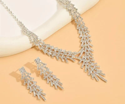 Schmuckset Zirkonia Collier Strass CZ Hochzeit Party Abschlussfeier Geburtstag  - Bild 1 von 2