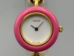 Vintage Gucci Change Bezel 1200 Women's Watch Gold White Dial Pink - Picture 1 of 15