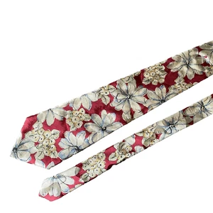 Je Suis Herrenkrawatte rot Blumenmuster Seide Satin hergestellt in den USA 55 x 3,75 Büro - Bild 1 von 6