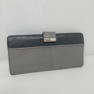 Brighton Barbados Large Pocket Wallet Grey Two Tone Pebbled Leather Snap Bifold - Picture 1 of 10