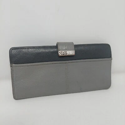 Cartera de Bolsillo Grande Brighton Barbados Gris Dos Tonos Cuero Guijarro Plegable a Presión Foto 1 de 4
