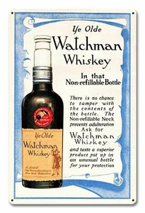 YE OLDE WATCHMAN WHISKEY BOTTLE 18" HEAVY DUTY USA MADE METAL ADVERTISING SIGN - Picture 1 of 1