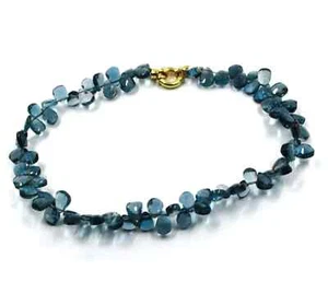 BRACCIALE ORO GIALLO 18K, GOCCE DI TOPAZIO BLU LONDRA DA 6 MM, LUNGHEZZA 18 CM - Picture 1 of 9