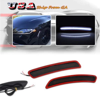 2x Smoke Front Fender White LED Side Marker Lights For 2020-2024 Toyota GR Supra - Image 1 of 4
