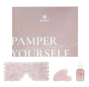 glowiest Pamper Yourself Facial Massage Set Rose Quartz Gua Sha Gift Box New - Picture 1 of 4