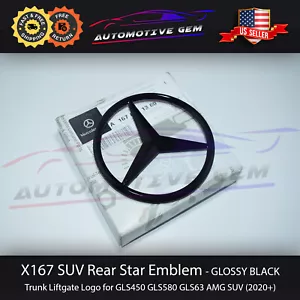 X167 GLS Mercedes GLOSS BLACK Star Emblem Rear Trunk Lid Logo Badge AMG GLS450 - Picture 1 of 3