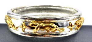 Jackie Collins Bracelet Silver Plated Panther Big Cat Puma Hinged Bangle 7" - Picture 1 of 9