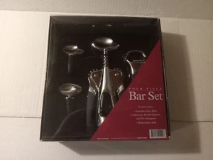 4 Piece Bar Set Zinc Alloy Corkscrew Bottle Opener 2 Stoppers - Picture 1 of 5