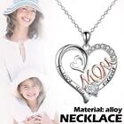 Silver Love Heart Mom Pendant Chain Necklace Cubic Q0W3 Zircon Gif K1P8 A6O2