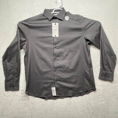 Calvin Klein Men's L Carbon Gray Textured 100% Cotton Dress Shirt New With Tags - Image 1 of 4