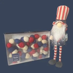 MARTHA STEWART 6 Ft  GARLAND RED BLUE WHITE STARS  Uncle Sam Figurine - Picture 1 of 7