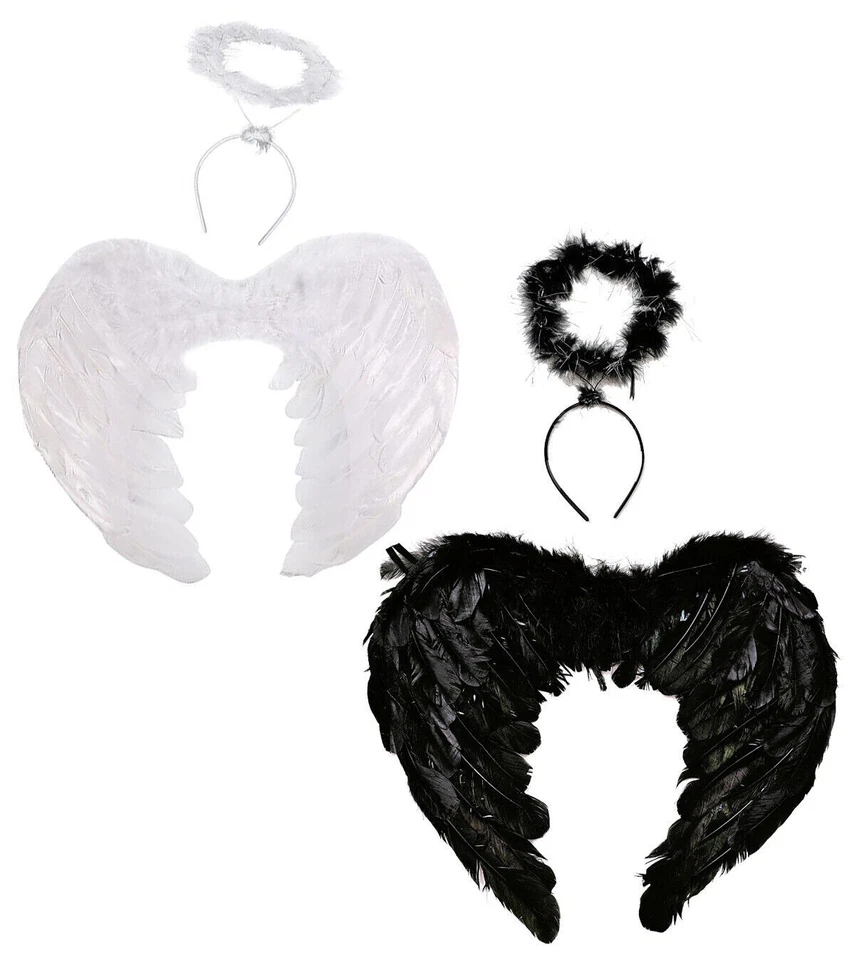 Kids Girls Dark Angel Costume Feather Wings & Halo Halloween Party Fancy Dress - Image 1 of 1