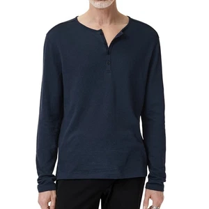 John Varvatos Collection Men's Long Sleeve Walden Jacquard Henley Tee Shirt Navy - Picture 1 of 4