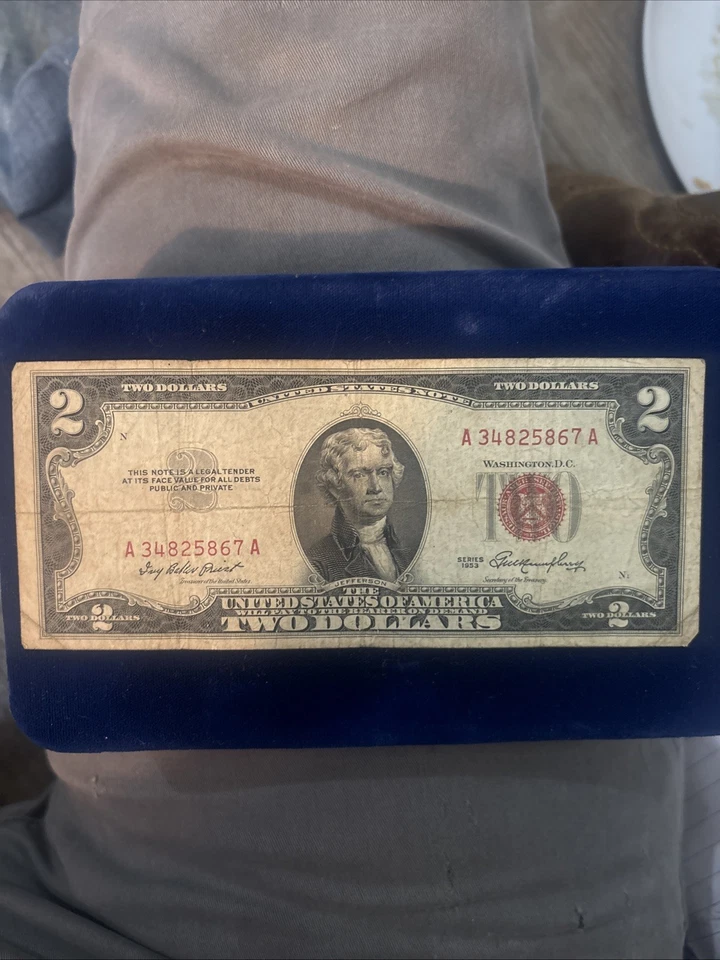 🔥1953 $2 Bill Red Note Rare Spacing Error With Secretary Of State Signature!! - Image 1 of 2