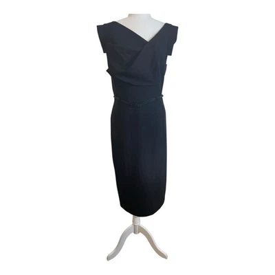 Black Halo Belted Classic Jackie O Midi Black Dress Sz 14 #10408367 NWT MSRP$375 - Image 1 of 4