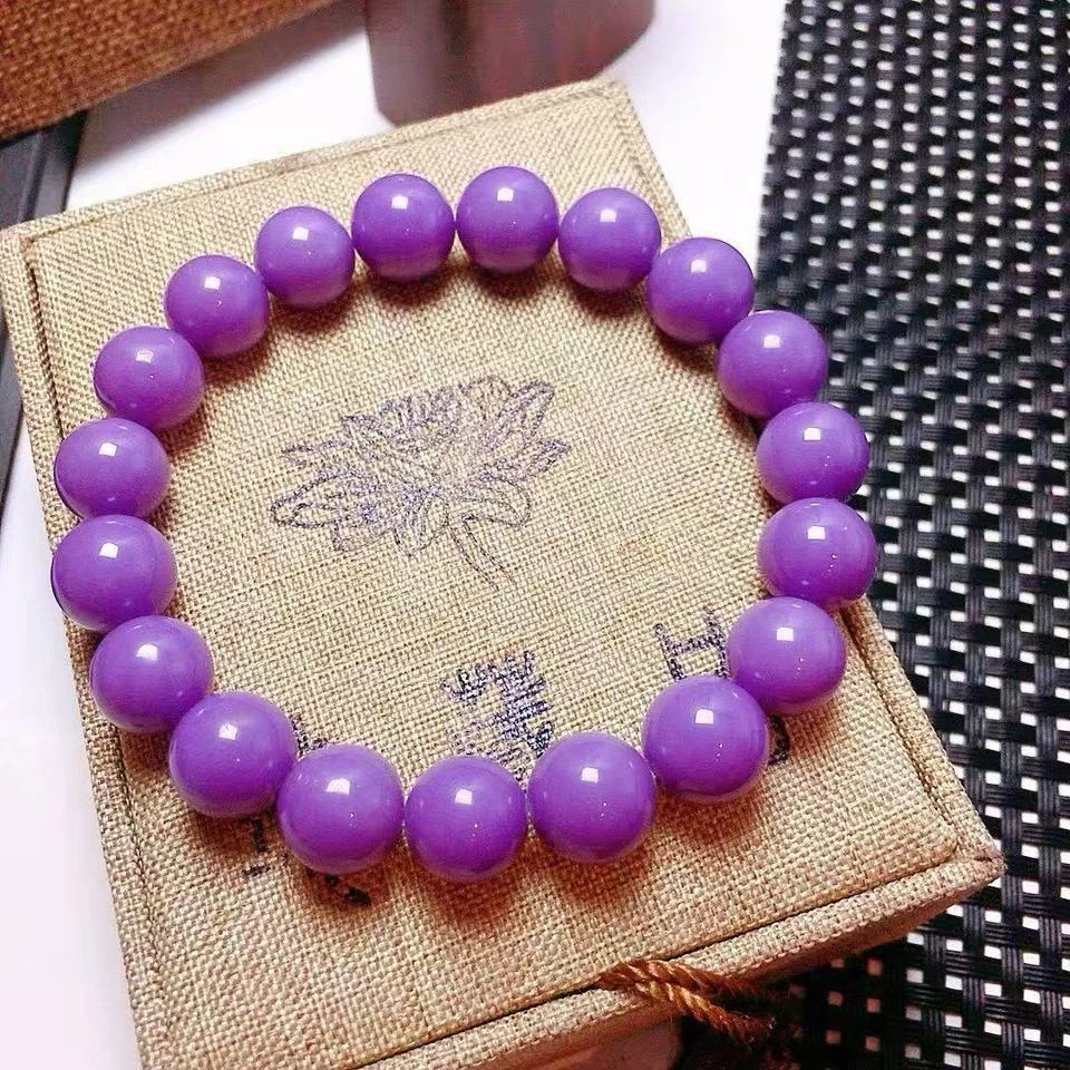Pulseira de contas redondas de pedra roxa natural de lepidolita - Imagem 1 de 4