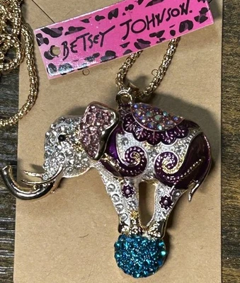 Collar Betsey Johnson Circo Elefante en Bola Cristal Esmalte Púrpura Y Azul Foto 1 de 4