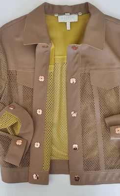 Escada Sport Faux Leather Laser Cut 3/4 Sleeve Tan Snap Front Jacket sz XL - Image 1 of 4