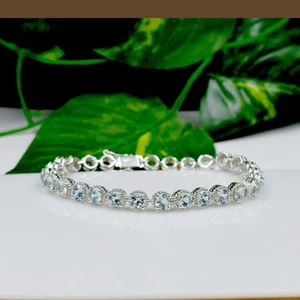Blue Topaz Tennis Bracelet 925 Sterling Silver Dainty Bracelet, Anniversary Gift - Picture 1 of 5