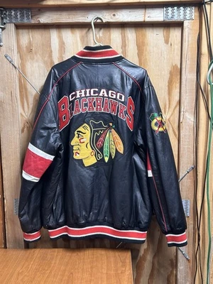 RARE Vintage’90s NHL Chicago Blackhawks G-III By Carl Banks Leather Jacket - Image 1 of 4