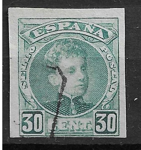 Spain 1901 King Alphonso 30 cents green IMPERF, used - Picture 1 of 2