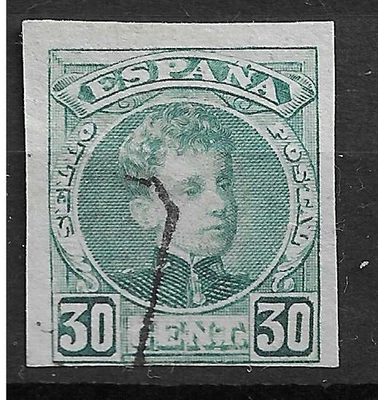Spain 1901 King Alphonso 30 cents green IMPERF, used - Image 1 of 2