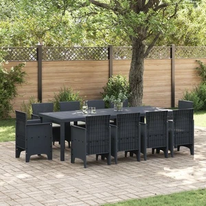 11 Piece Garden Dining Set with Cushions Anthracite Poly Rattan vidaXL - Picture 1 of 12