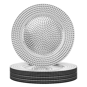 13" Silver Charger Plates Set of 12, Plastic Chargers for Dinner Plates, Elec... - Picture 1 of 8