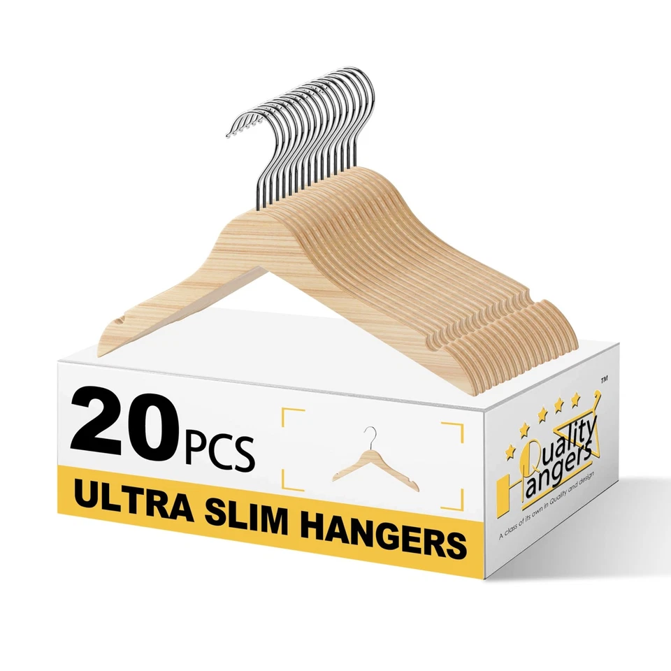 "Perchas de madera para niños de calidad 12"" - Paquete de 20 ultra delgadas diseño de madera contrachapada de 0,31""... Foto 1 de 4