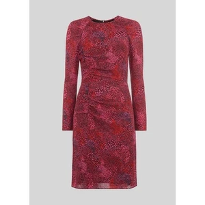 Whistles Abstract Silk Mix Bodycon Dress 0 Red Pink Animal Print EUC - Picture 1 of 10
