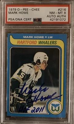 Mark Howe 1979 OPC #216 NHL Rookie Card PSA 8 DNA Auto Highest Graded Auto HOF - Image 1 of 3