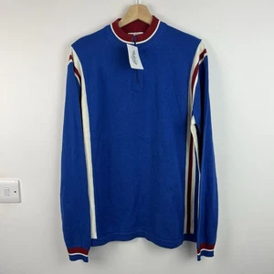 Madcap England 1/4 Zip Jumper Mens 46 XL Blue 60s 70s Mods Casuals Terraces - Picture 1 of 18