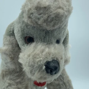 Vintage Maruei Toys Tokyo Japan Grey Standing Poodle Dog Plush Collar 1950s - Picture 1 of 14