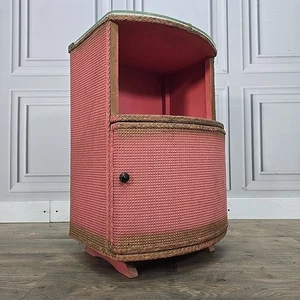 Retro Vintage Pink Woven Bedside Cabinet Cupboard Table – Glass Top Mid Century - Picture 1 of 24