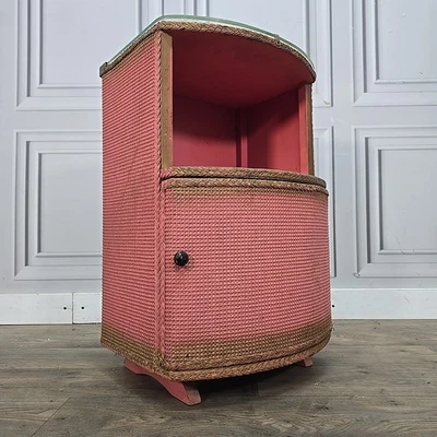 Comodino credenza vintage retrò tessuto rosa - piano in vetro metà secolo - Immagine 1 di 4